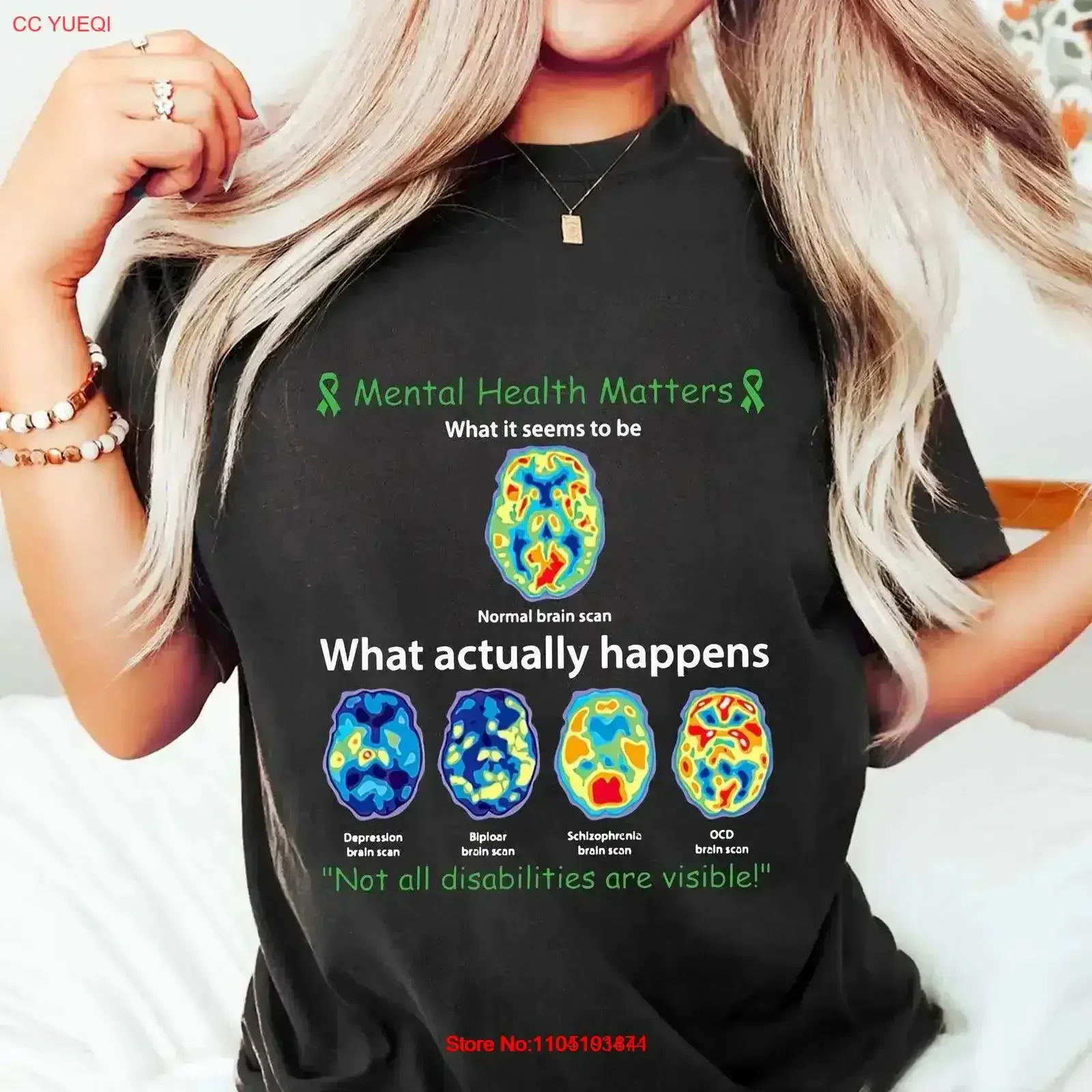 Mental Health Matters T Shirt Not All Disabilities Are Visible Brain Scan Awareness vintage Washed fashion vintage Washed