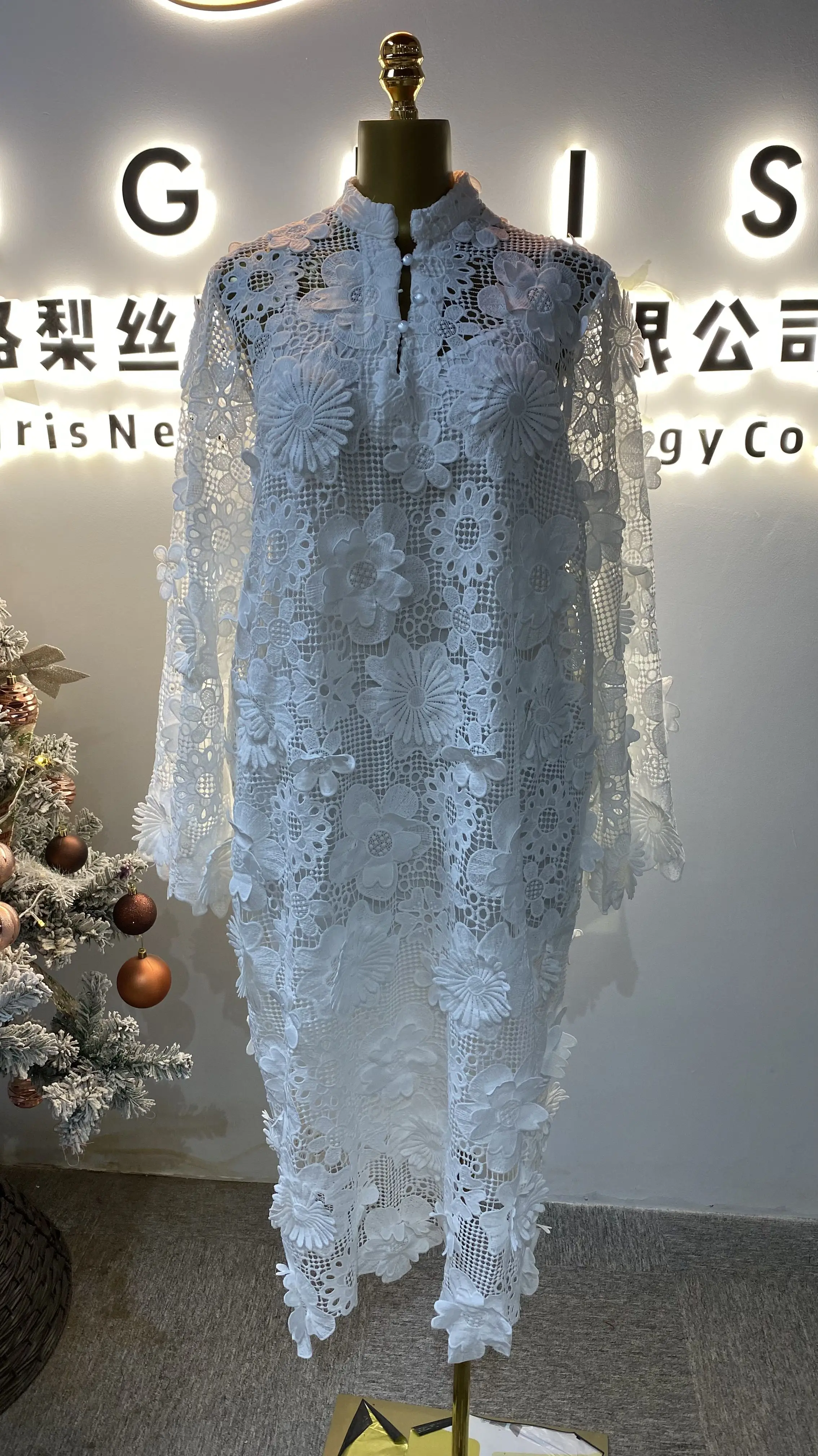 Elegant floral appliqué dress, boat neck gown, chiffon dress, traditional Ankara print long maxi dress-GZXX032