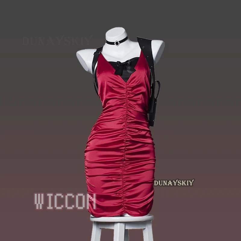 Female Resident 4 Ada Wong Cosplay Evil Costume Cheongsam Dress Red Ada Wig Shoes Halloween Carnival Disguise Suit Women Girls