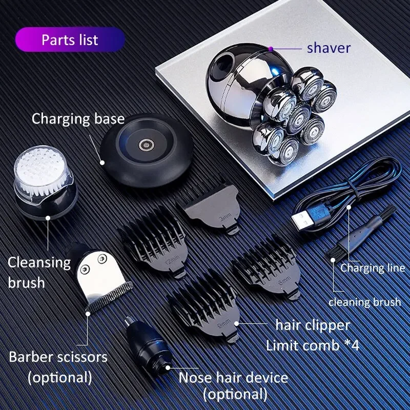 Tinsol 7D Floating Cutter Electric Shaver Head Base Charging Portable Men Beard Trimmer Clipper Skull Shaver Waterproof Shaving image 5