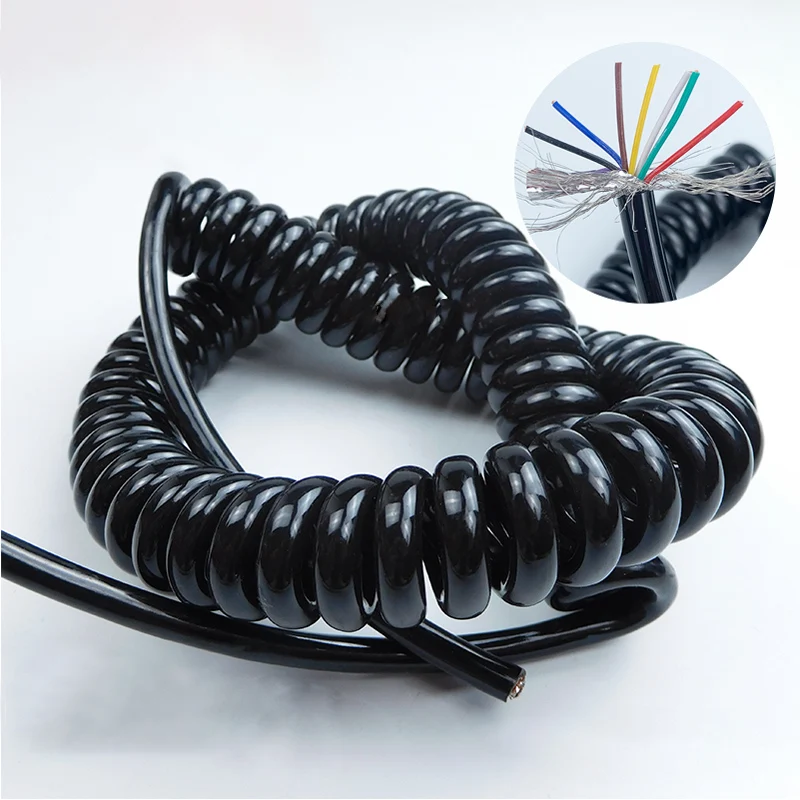 Spring Spiral Shielded Cable 4/5/6/7Cores Telescopic Wire 26/24/22/20AWG Stretchable Wire Shrinkable Cable Shielded Cord