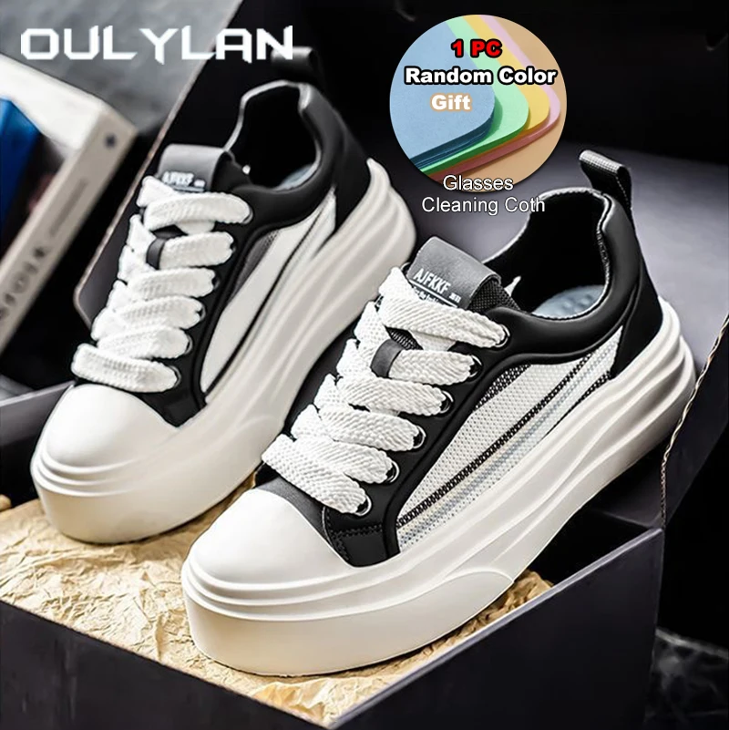 

Oulylan Summer Stylish Breathable Sports Shoes Male Casual Lace Up Sneakers Thick Soled Color Blocked Board Footwear