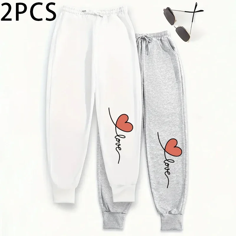 Set da 2 pezzi Pantaloni sportivi da donna Pantaloni da jogging foderati in pile con pantaloni sportivi 2025 Pantaloni casual da esterno per la casa autunno inverno 2 pacchi