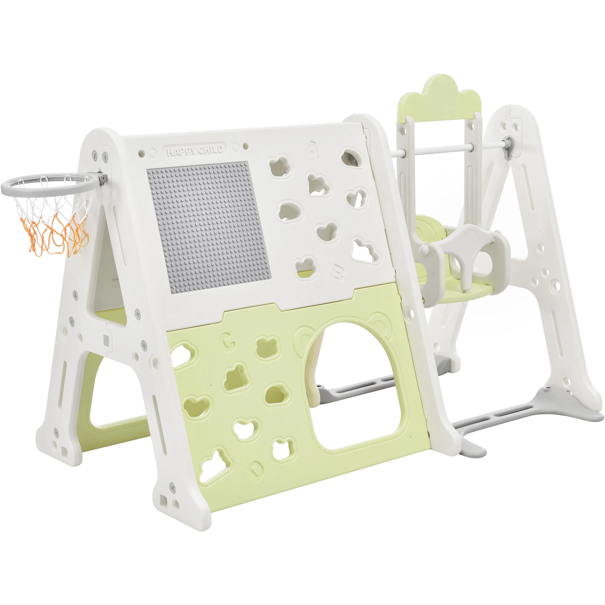 

6-in-1 Toddler Climber and Swing Set Kids Playground Climber Swing Playset with Tunnel, Climber, Whiteboard,Toy Building Block B