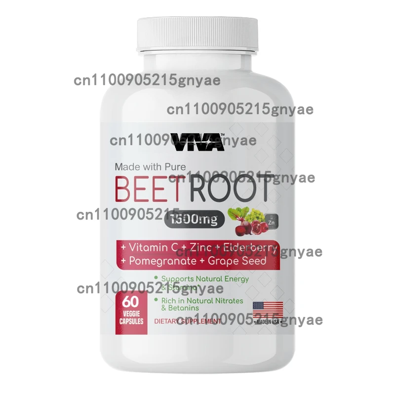 Cápsulas de remolacha que contienen extracto natural de semilla de uva y ginseng puro -60 cápsulas de cápsulas veganas para un soporte total de la salud