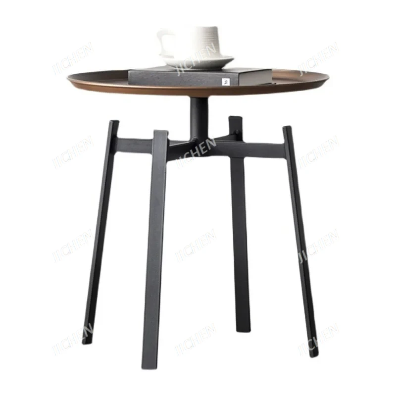 Round Side Table for Living Room, Modern Round Coffee Table, Sofa Tray Table, Simple Small Iron Table with Metal Frame