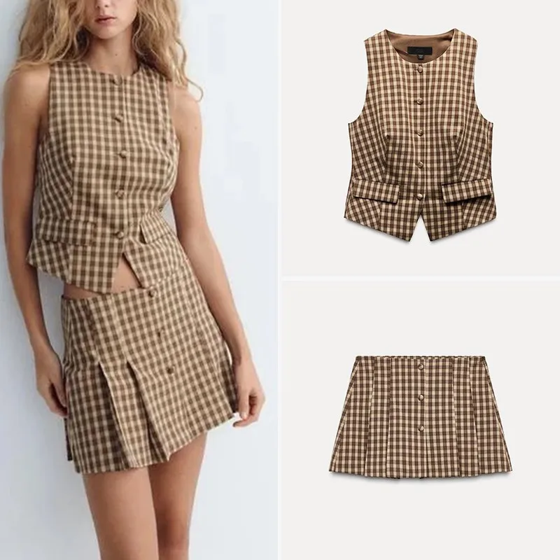 

Spring 2025 Women's Faion Vest Top A-Line Skirt Set Z Brand New Arrival Mid-Waist Skirt Pants for Ladies