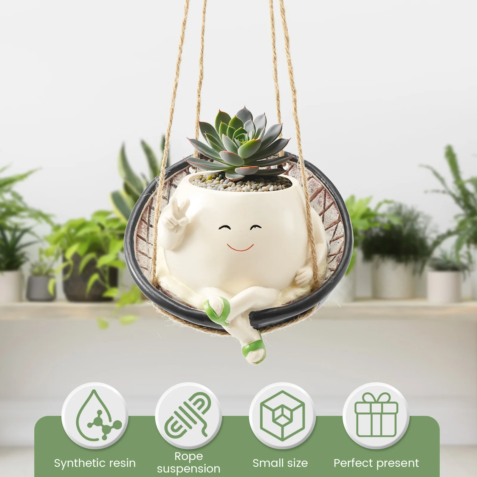 Synthetic Resin Originality Swing Chair Planter Pot Easy to Hang Fun Smiling Flower Pot for Home Garden Decoration