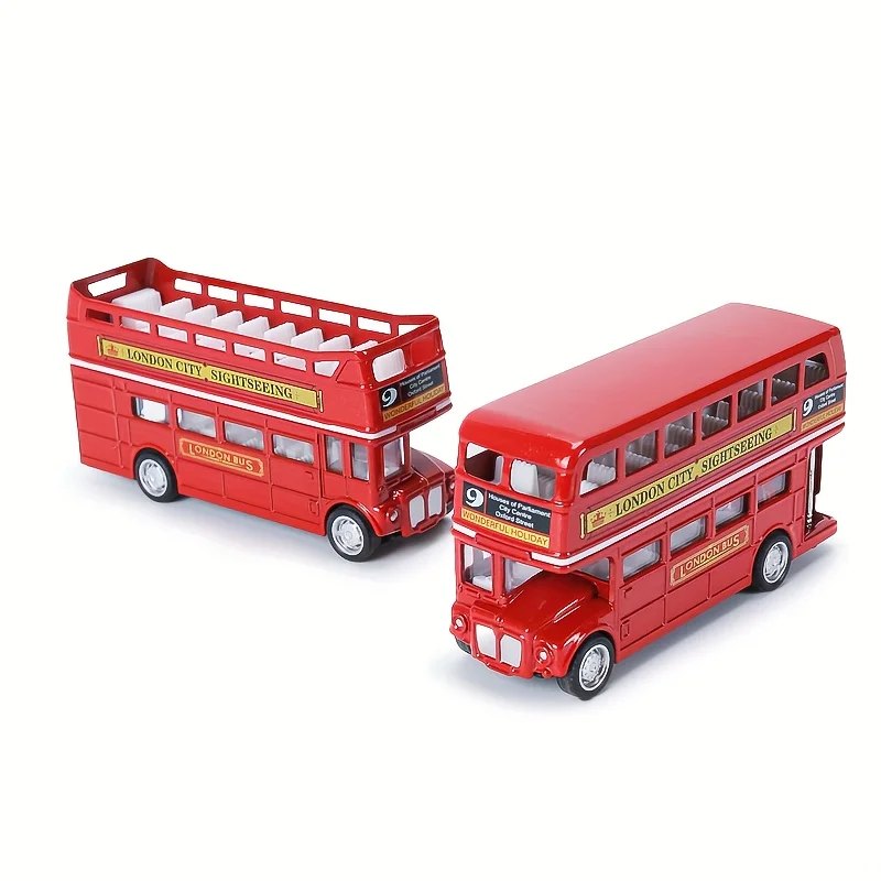 1pcs 1:64 Vintage Alloy Double Decker London Sightseeing Pull Back Bus Metal Car Model Toys for Children Christmas Birthday Gift