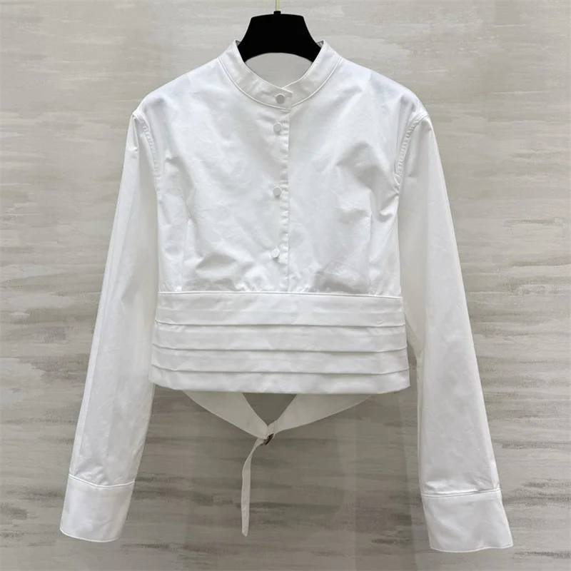 

Women's shirt 2026 summer new single breasted slim fit women's long sleeved top pure cotton short crop top y2k women's blouse