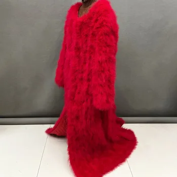 Vrouwen Natuurlijke Kalkoen Veer Lange Jas Dame Luxe Overjas Mode Winter Lange Jas Pluizige Bovenkleding S5277