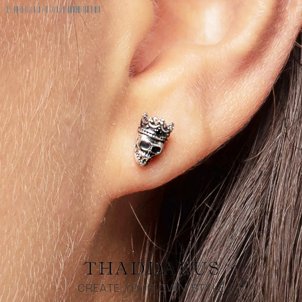 

Stud Earrings Skull King Europe Style Edgy Fine Jewerly For Women Men New Vintage Rebel Gift In 925 Sterling Silver
