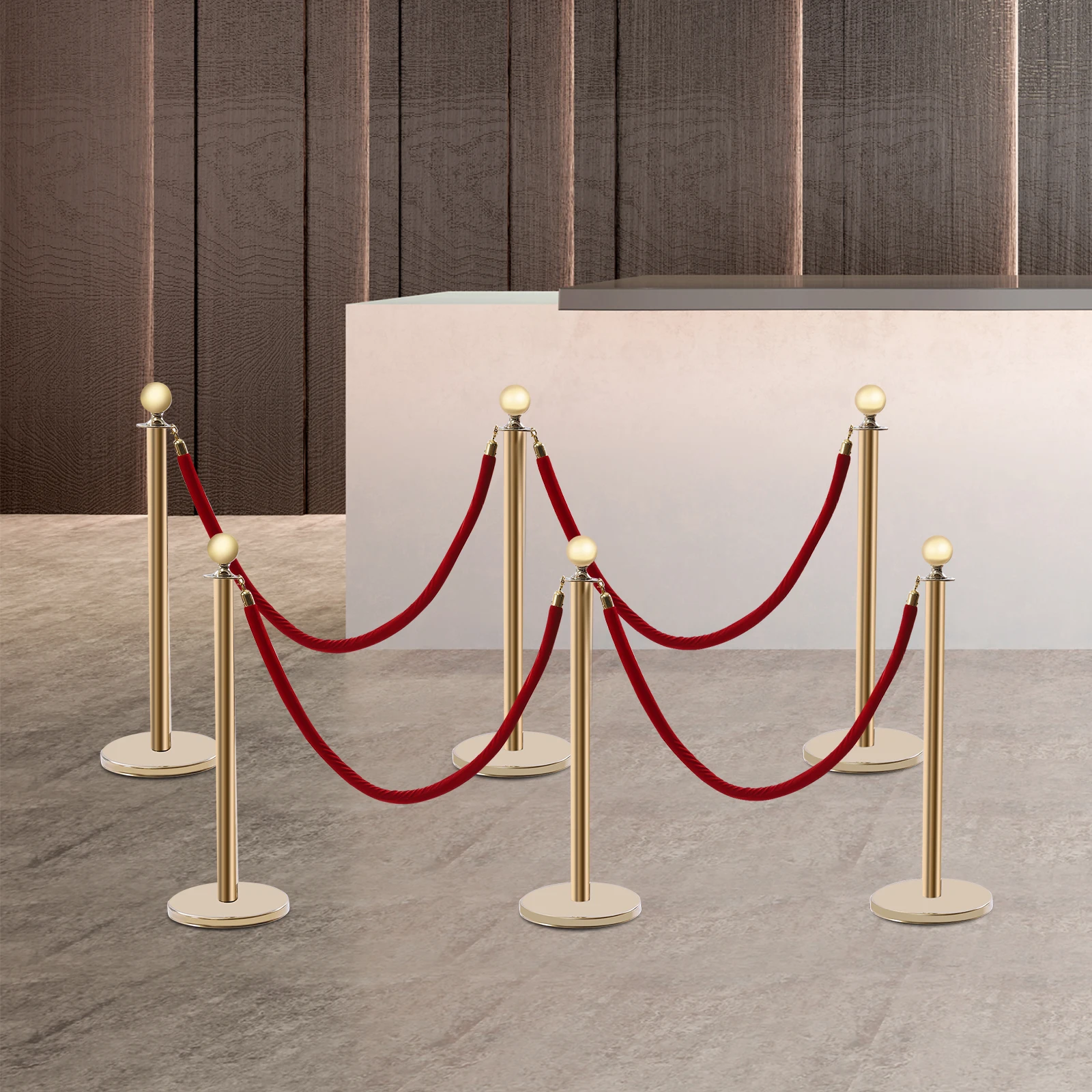 Crowd Control Bollard,Polished Stainless Steel Guardrail, Protective Barrier,5ft Deep Red Velvet Rope, Rust-proof and Waterproof