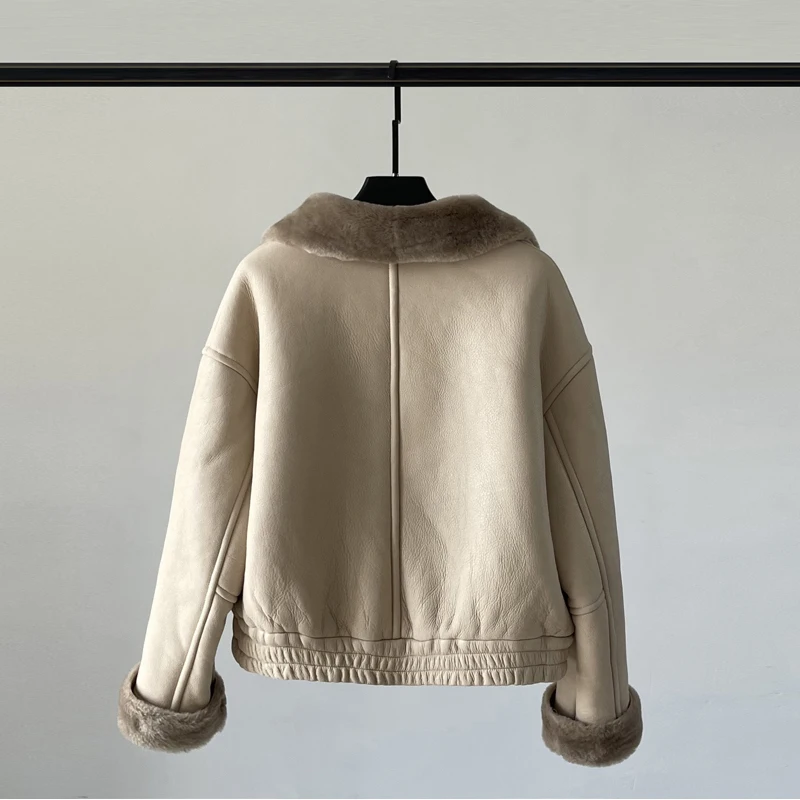 Abrigo de piel auténtica para mujer, chaqueta de lana de oveja, café, Vintage, locomotora, moda de invierno