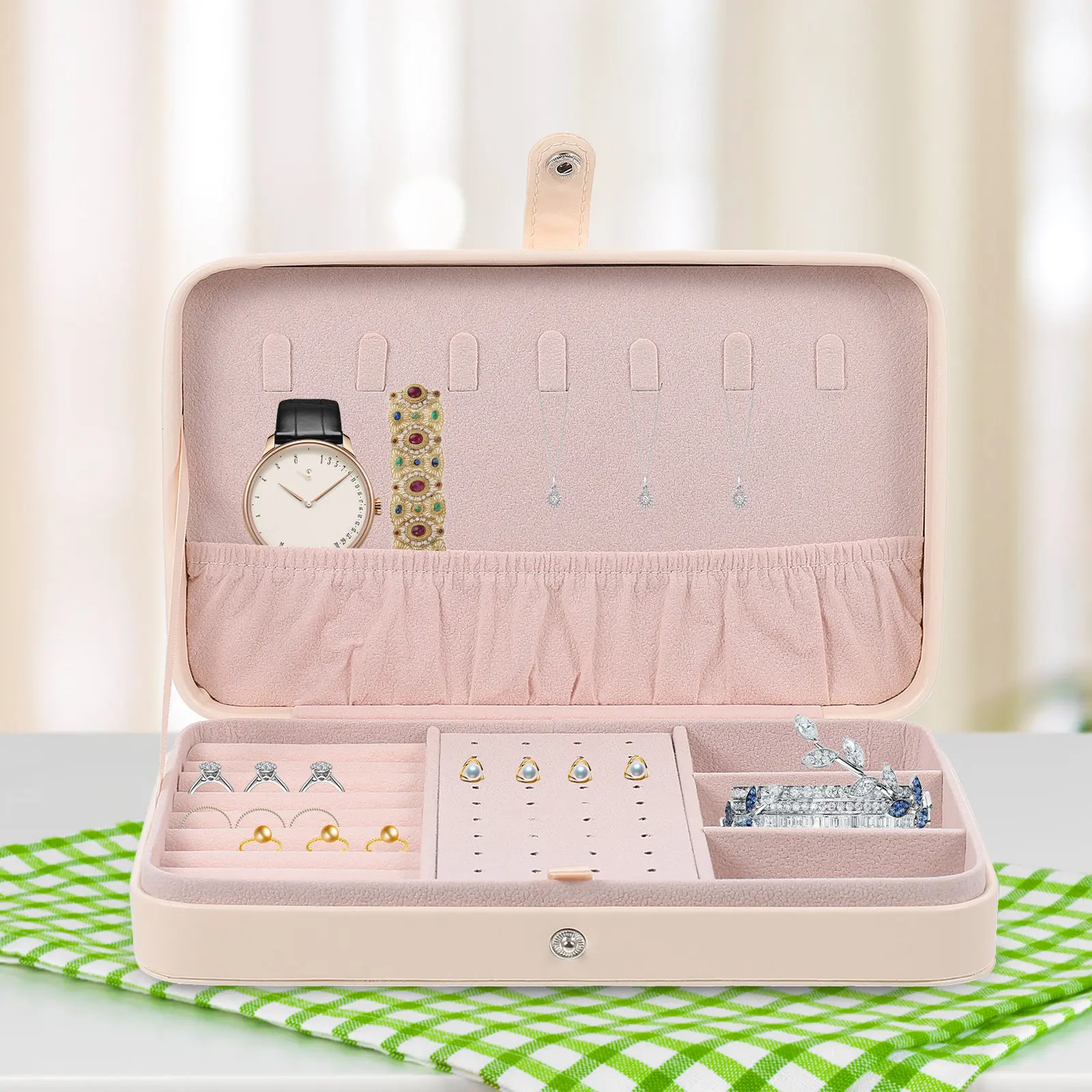 

Double-Layer Jewelry Storage Box PU Watch Necklace Organizer Desktop Sundries Container Makeup Holder Multi-Purpose