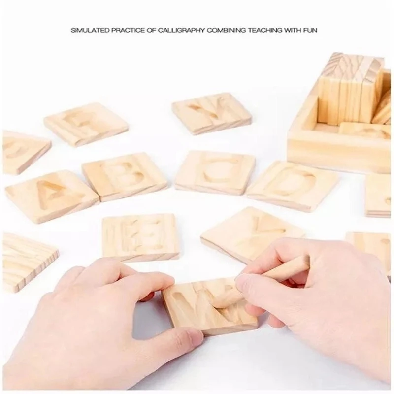 Early Educational Toys Wooden Grooved Calligraphy Board English Alphabet Practice Learning Toy For Kids