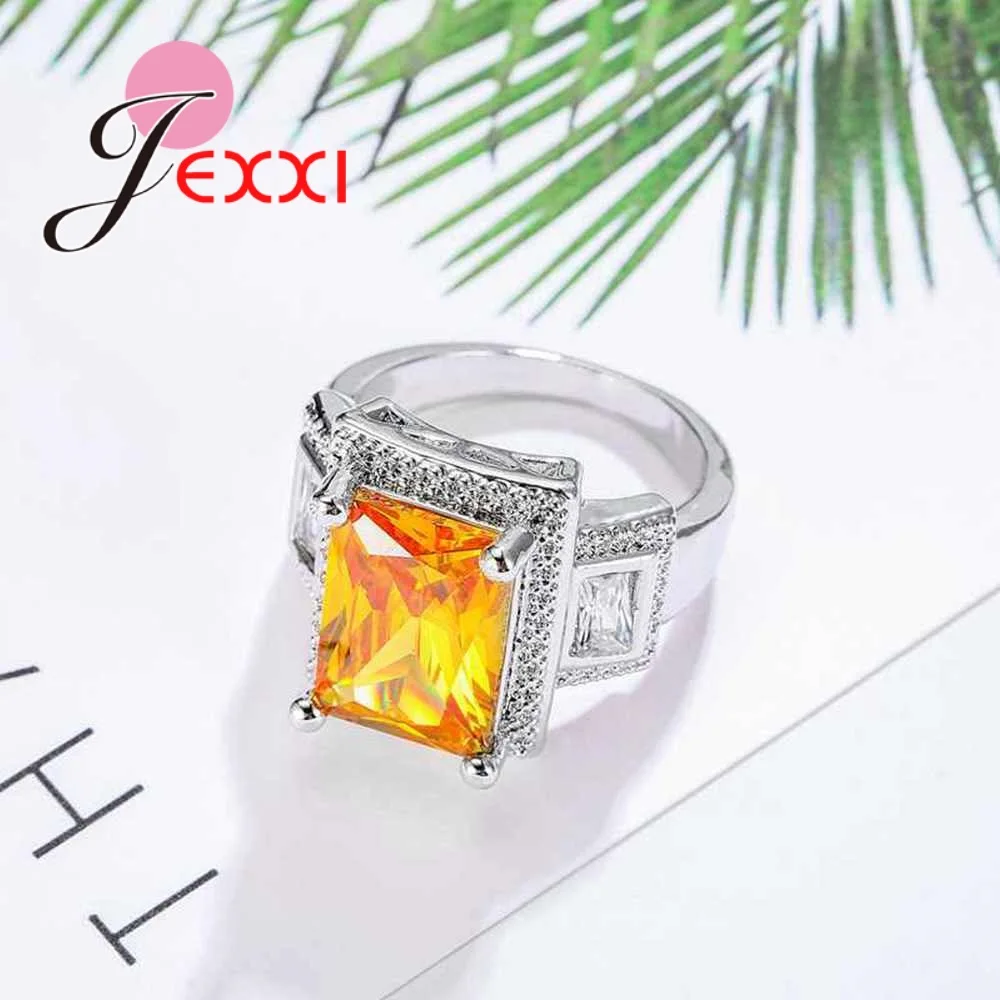 New Fashion Square Cut Yellow Stone Jewelry Ring Trendy Fine Casual Party Wear Anel AAA CZ Stone 925 Sterling Silver