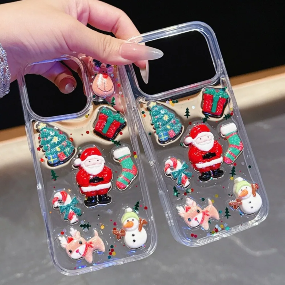 

Christmas Santa Claus Phone Case For iPhone 17 Air 16 15 14 13 Pro Max Transparent Soft Shockproof Silicone Cover Couple Gifts