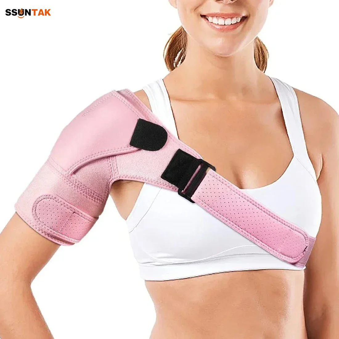 

SSUNTAK Adjustable Neoprene Shoulder Brace-Breathable Compression Support Sleeve for Rotator Cuff,Pain Relief,Sport Recovery
