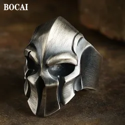 BOCAI New Real S925 Sterling Silver Spartan Man Ring Retro Fashion Personality Handmade Skull Trendy Birthday Gift