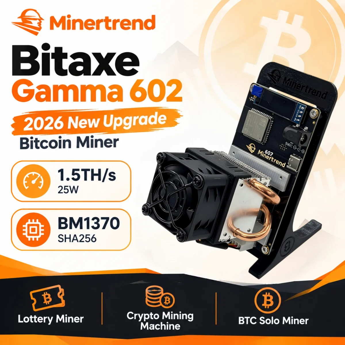 Minertrend 2026 Bitaxe Gamma 602 1,5TH/s BM1370 Bitcoin Miner 25W Krypto-Mining-Maschine Solo BTC Lotterie-Miner