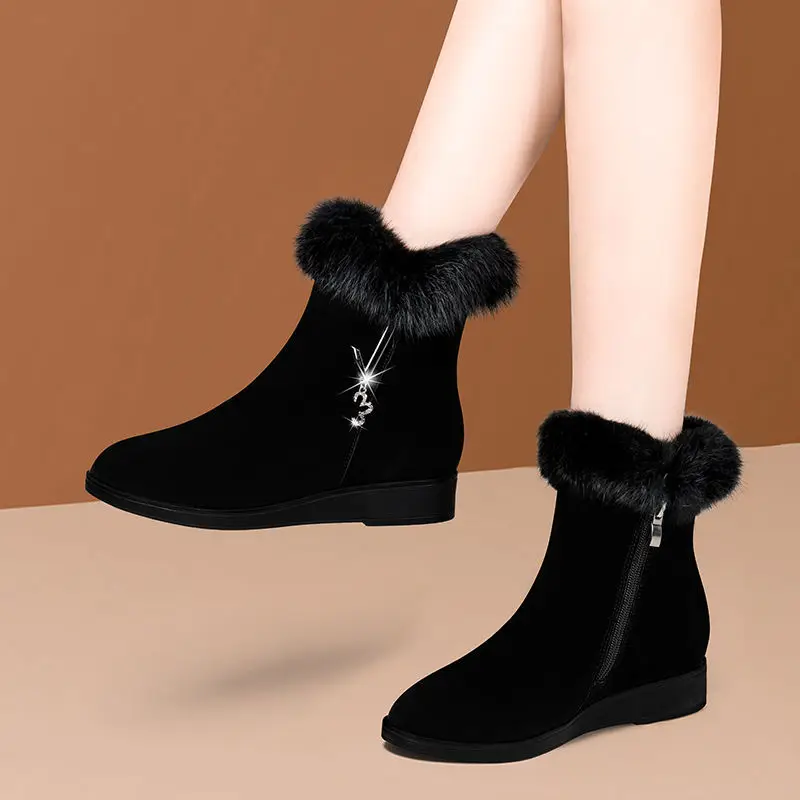 Women's Ankle Snow Boots Warm New 2023 Winter Zipper Short Boots Fashion Thick Plush Flat Boots Warm Cotton Shoes Botines Mujer