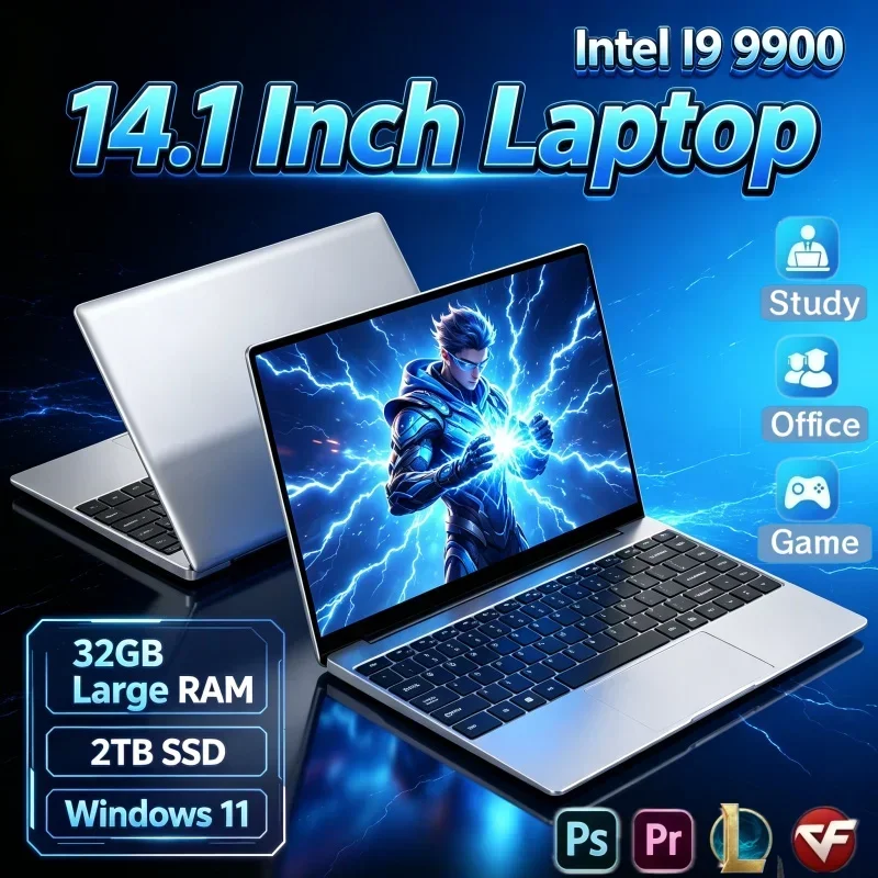 14.1 Inch 2026 Fresh New Intel I9‑9900 Laptop Windows 11 32GB RAM 2TB SSD Durable Portable Notebook For Home Daily Long Time Use