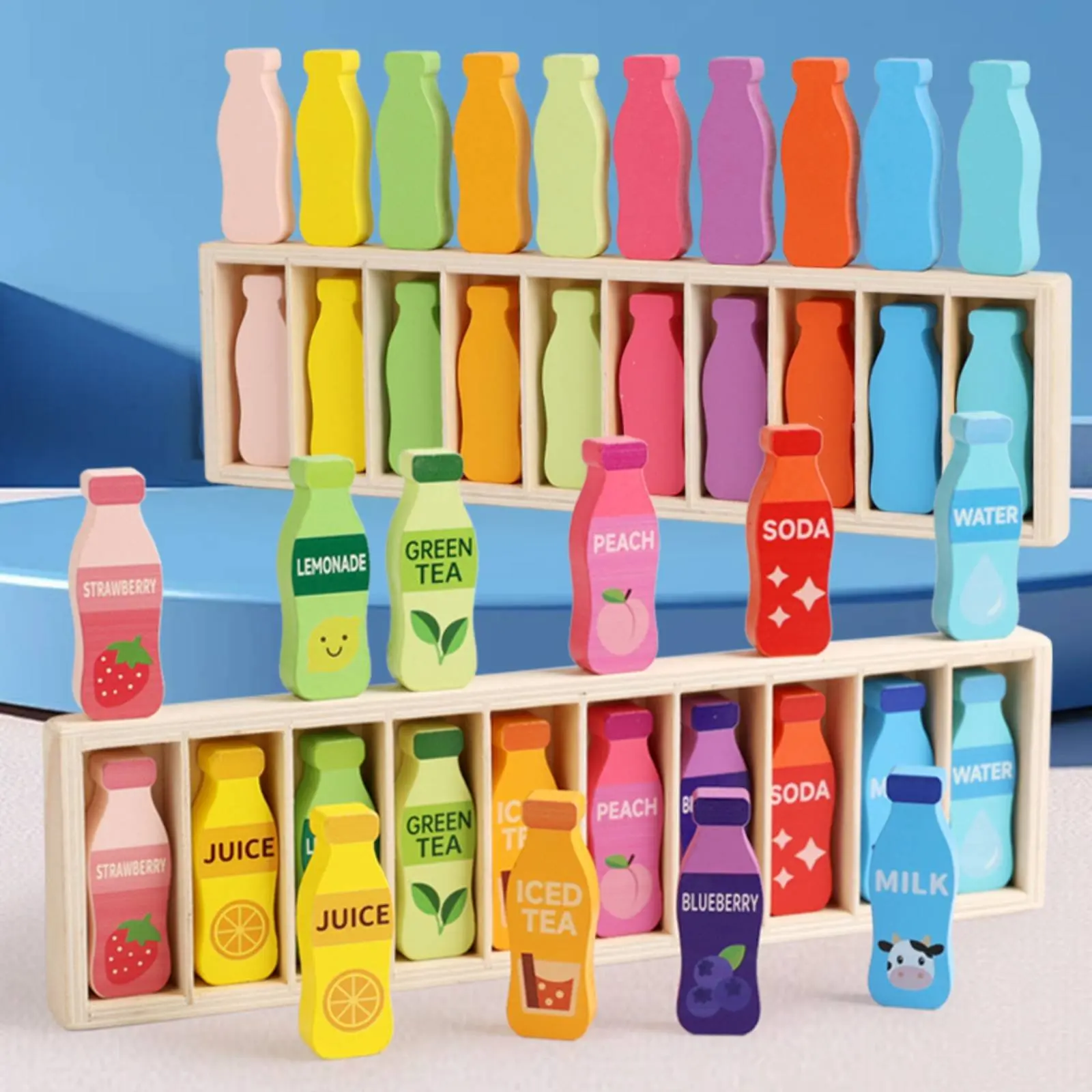 Wooden Bottle Matching Game Educational Drink Bottle Brainteaser Toy Color Matching Board Game Hand-Eye Coordination