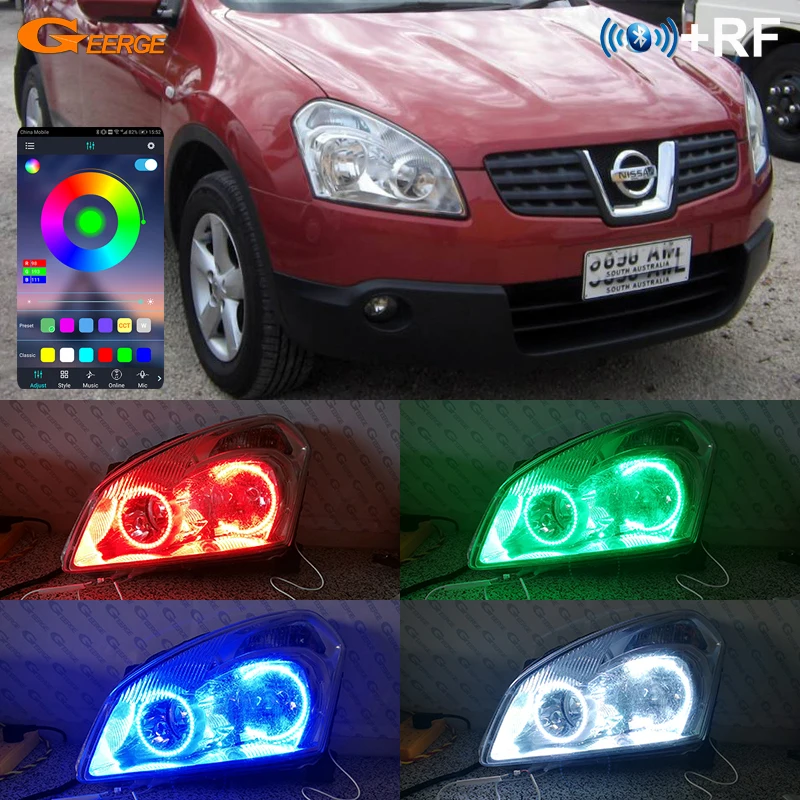 

For Nissan Qashqai J10 2007 2008 2009 2010 BT App RF Remote Control Multi-Color Ultra Bright RGB LED Angel Eyes Kit Halo Rings