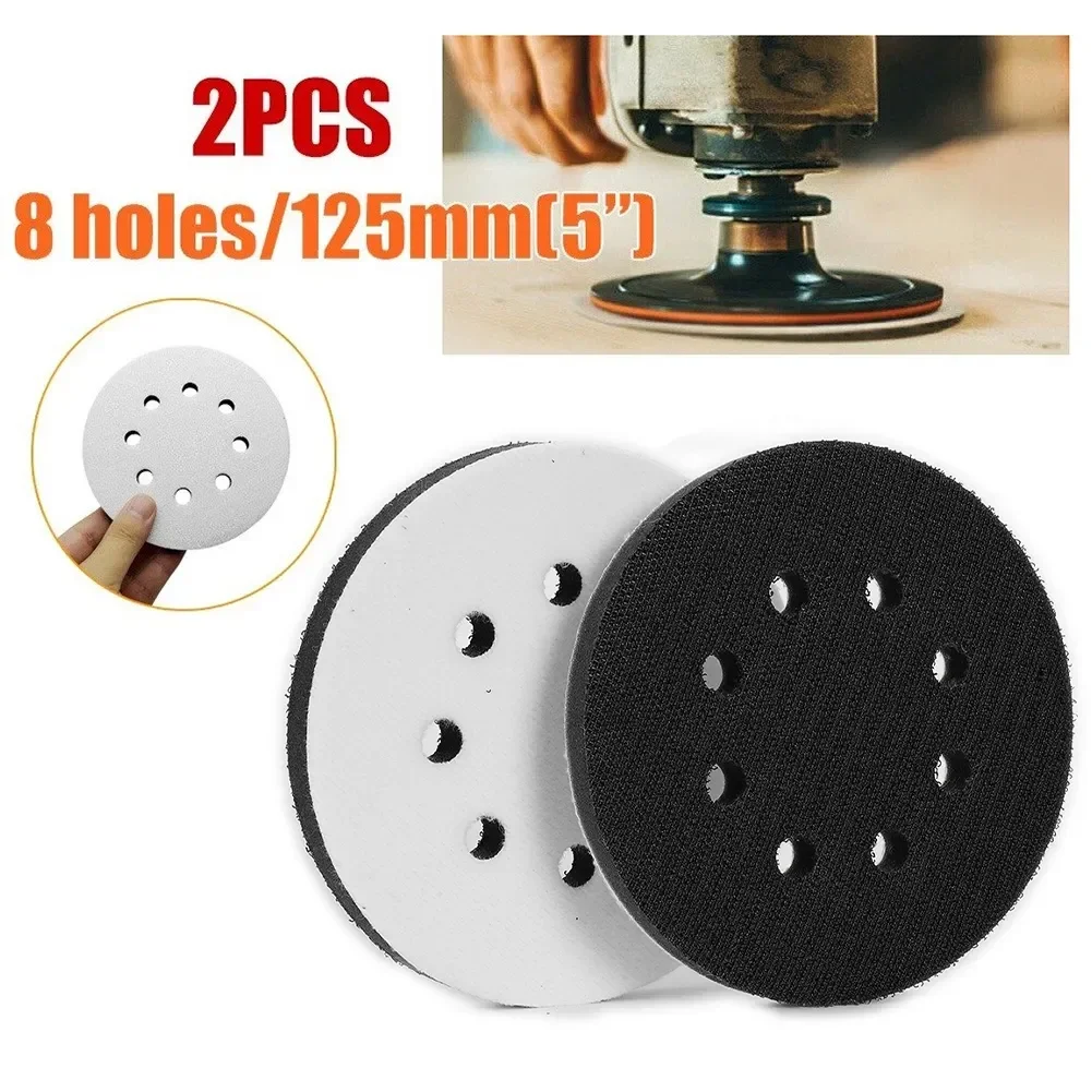 

2pcs 125mm 5 Inch 8 Holes Sponge Interface Pad Sanding Pads Hook&Loop Soft Pad Sanding Discs For Uneven Surface Polishing