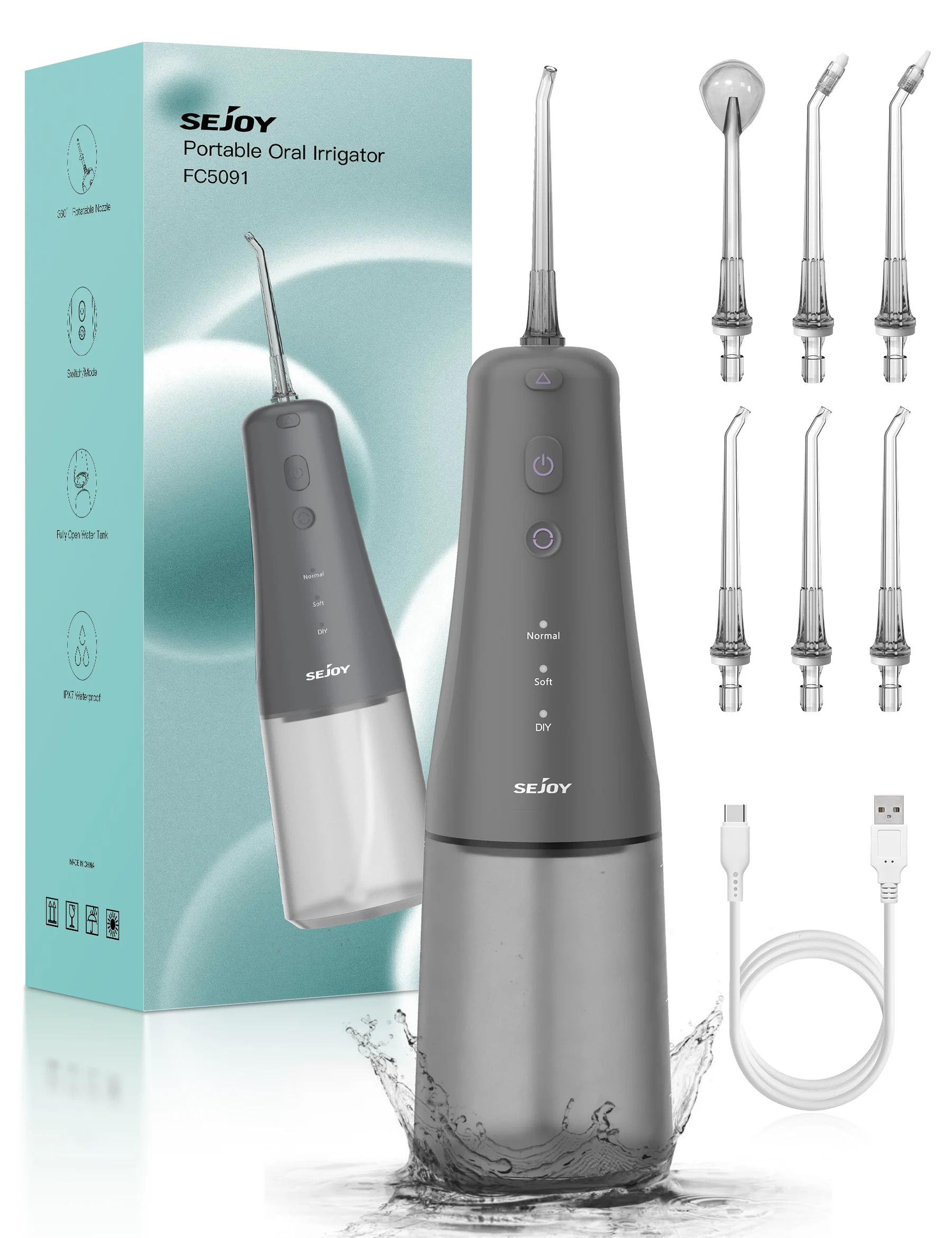Irrigador Oral eléctrico, hilo Dental de agua, 6 chorros, 4 modos, tanque de 300ML, limpiador Dental de dientes, recargable, IPX7, resistente al agua para viaje en el hogar