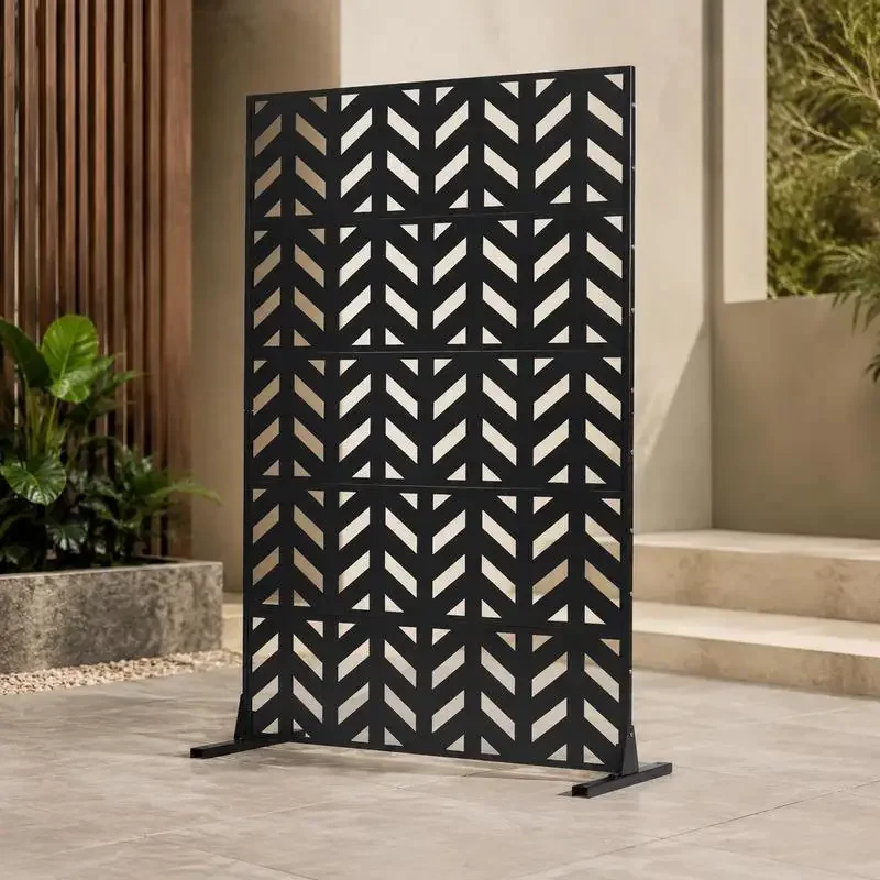 Paravent décoratif autoportant en métal, 120x50.8x183 cm, pour balcon, patio, intérieur, noir
