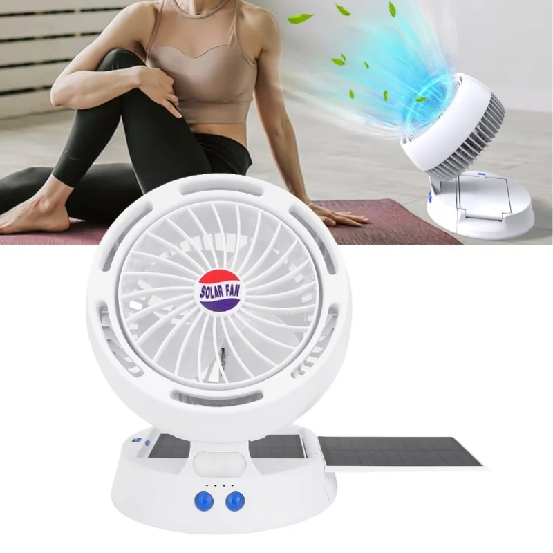 

Солнечный вентилятор для кемпинга с 4 скоростями, регулируемым углом наклона, складной, портативный, со светодиодной подсветкой, для путешествий на природе, на солнечной энергии