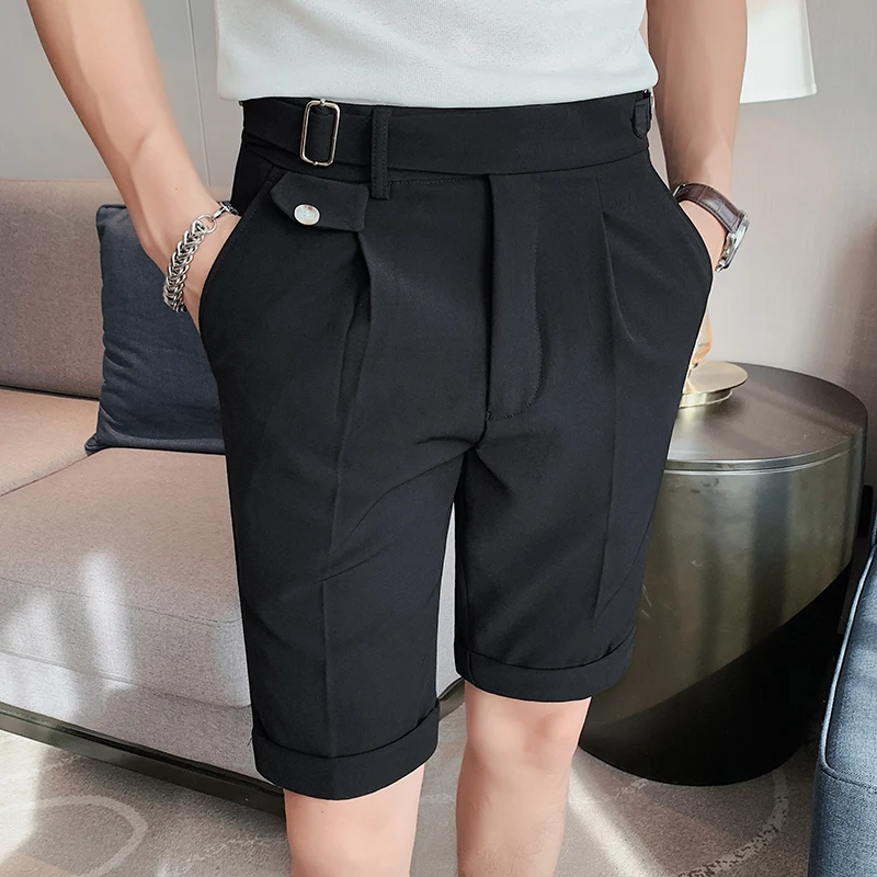 British style Summer Business Slim Fit Business Suit Shorts Men 2022 Simple Casual Short Pants Knee Length Formal Pants Homme