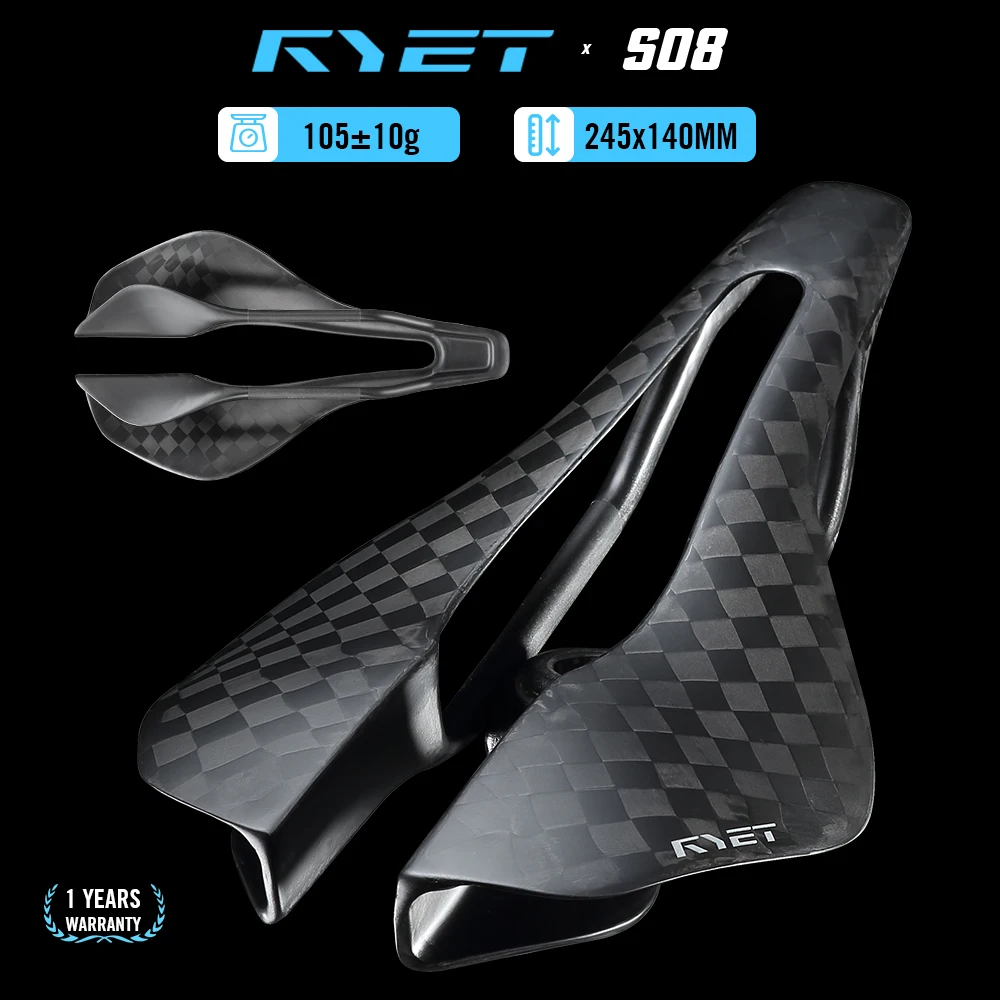 RYET Superlight Carbon Saddle Full Carbon Oval Rail 7x9mm 245x140mm for Triathlon Road MTB Gravel Bike Pro Cycling Bicycle Parts