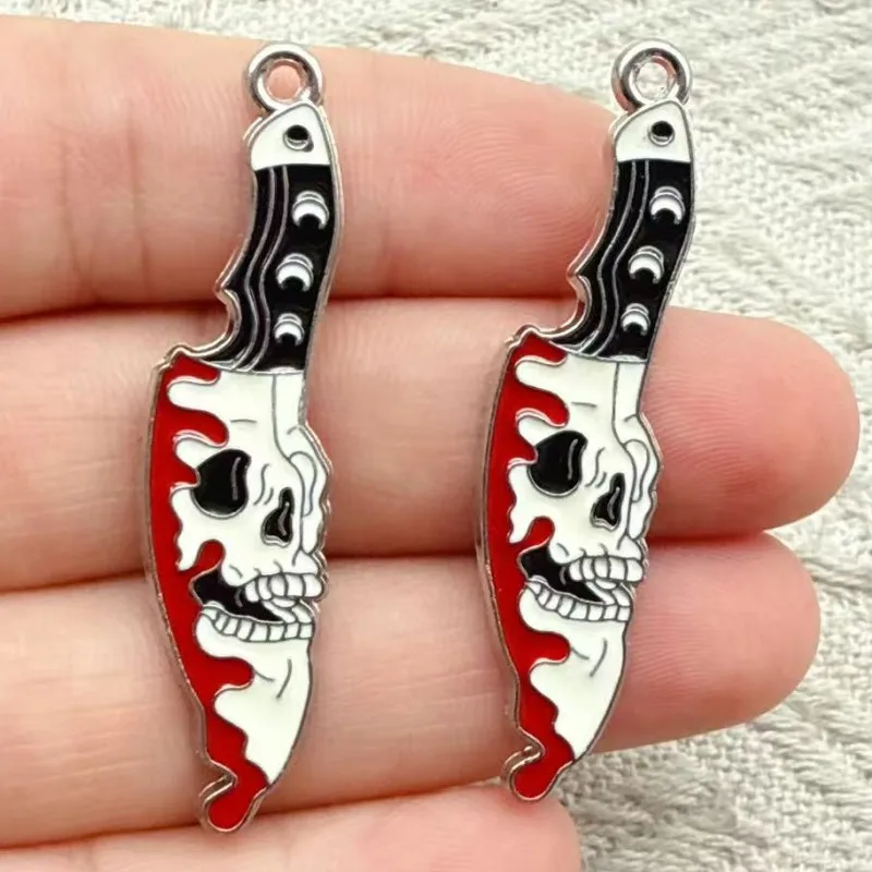 10PCS Metal Alloy Skull Sword Heart Charms Halloween Weapon Pendant For Jewelry Making DIY Handmade Craft