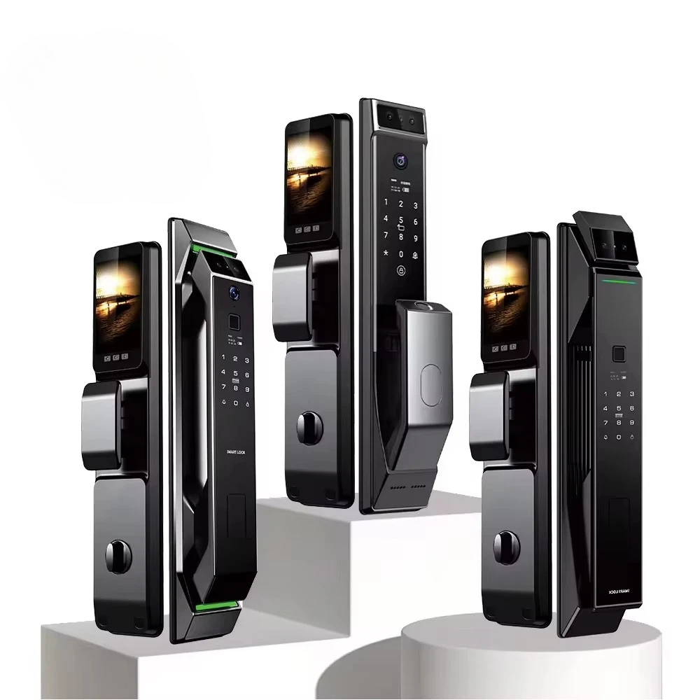 

Беспроводной цифровой 3D-распознавание лиц без ключа, автоматическое Wi-Fi приложение, алюминиевый замок для входной двери с камерой, отпечаток пальца