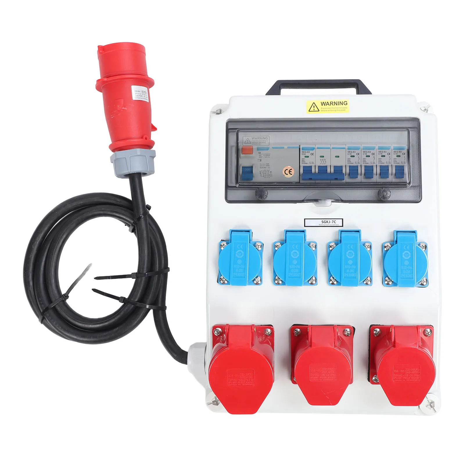Power Distribution Box with 4Pcs 250V 16A EU Socket 3Pcs 5pin Industrial Socket AC 220‑380V 240‑415V