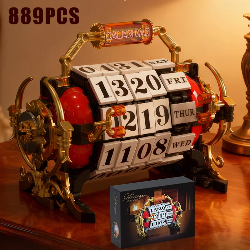 

889Pcs Retro Mechanical Rotating Calendar Building Set, Vintage Date Bricks Model, Desk Decoration Toy Gift for Adults
