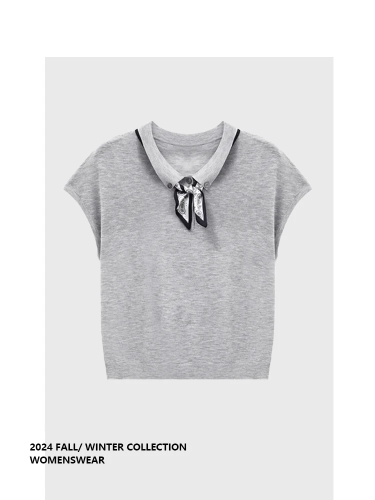 

Вязаный топ в корейском ретро-стиле Forever 2, женский, модный, универсальный, омолаживающий, летний, прямой крой, с узлом...