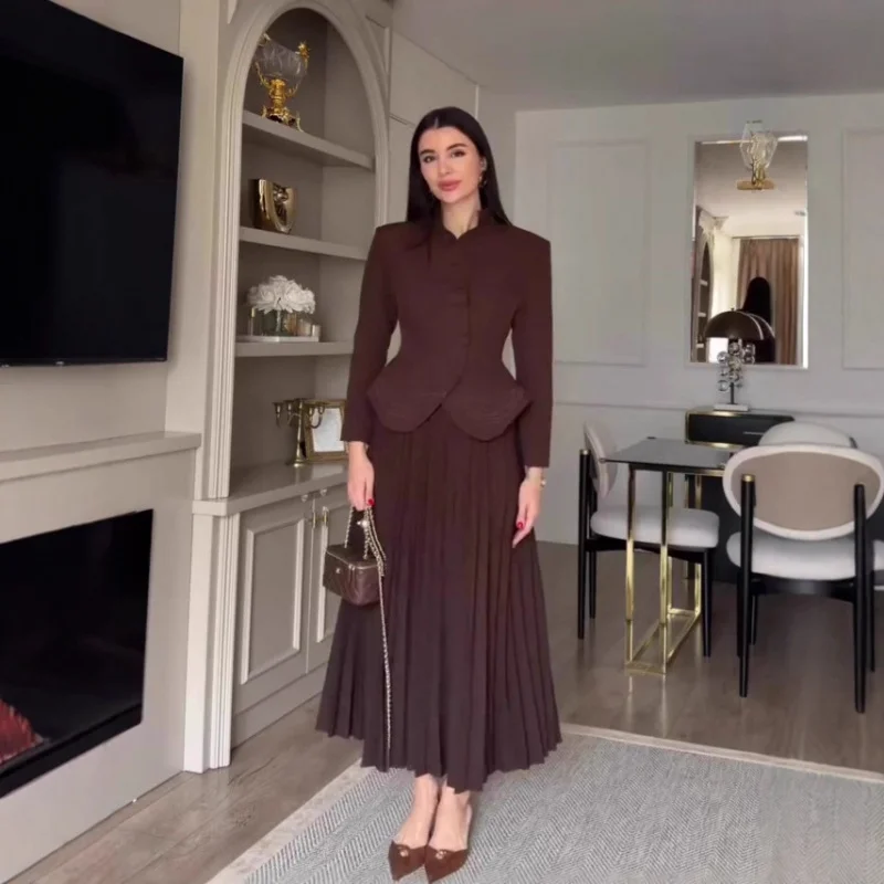 

2025Autumn Elegant Retro Style Long Sleeve Fashion Long Dress Set