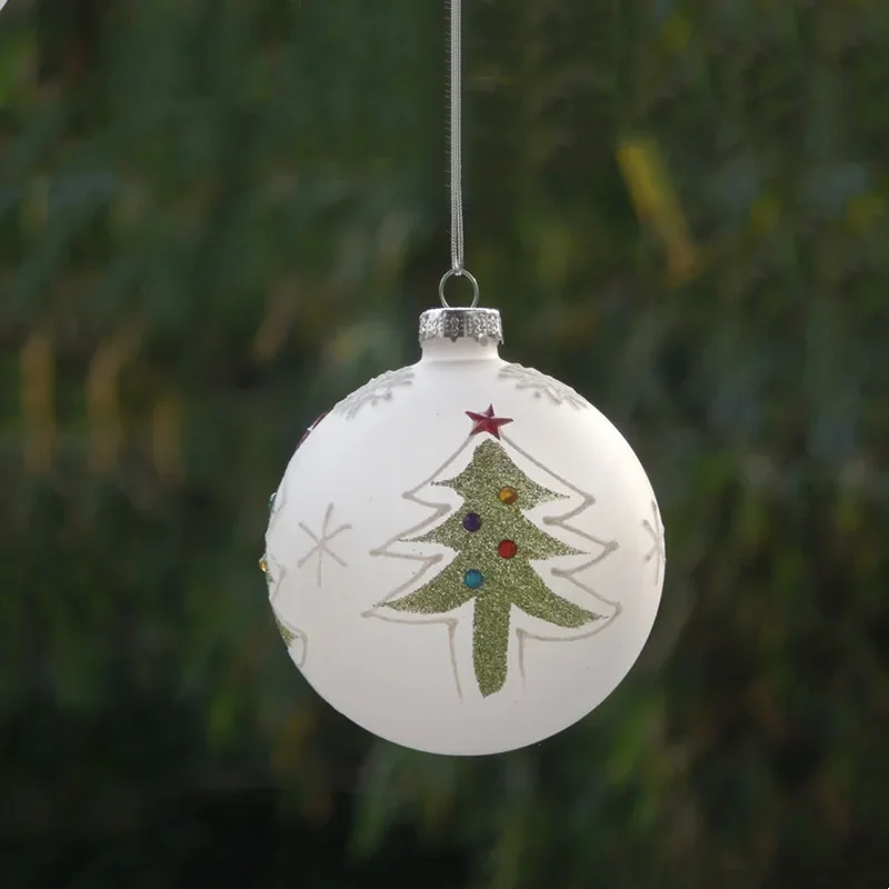 

16pcs/pack Diameter=8cm Frosty Craft Hanging Glass Ball Christmas Day Pendant Hand Painting Tree Ornament Globe Friend Gift