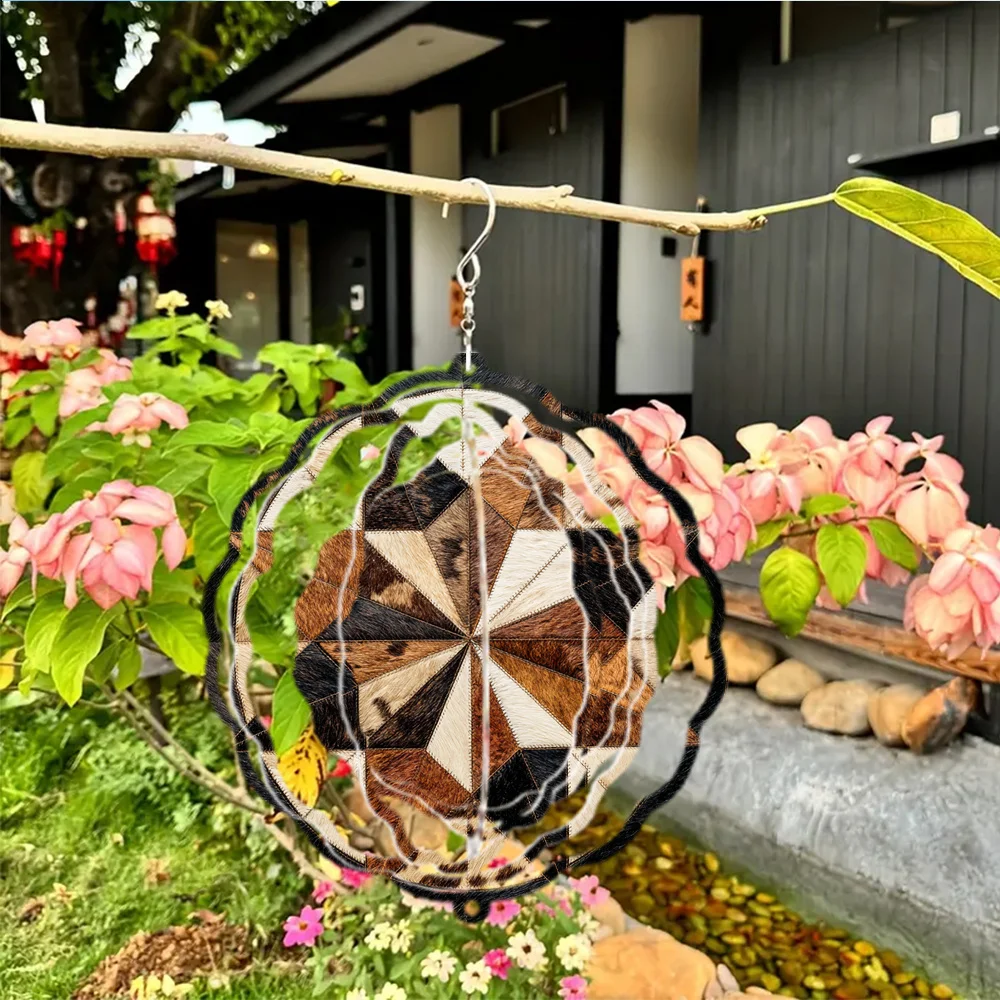 Eine drehende Windmühlen-Dekoration für den Garten im Freien, mit einem rotierenden 3D-Windspiel aus Metall, das sich um 360° dreht. °   Drehbarer Haken