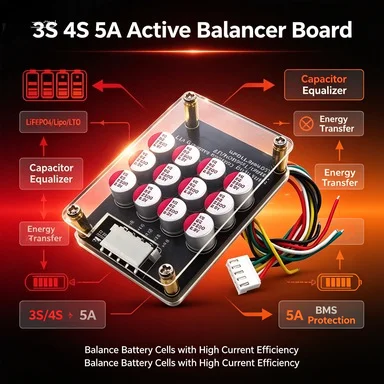 5A 3S 4S Active Equalizer Capacitor Balancer, 12V Li-ion LiFePO4 LTO Battery Energy Transfer Board