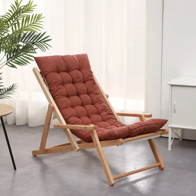 Imported Beech Wood Folding Beach Chair, Canvas Reclining Lounge for Balcony, Portable Outdoor Leisure Seat, Solid Wood Frame