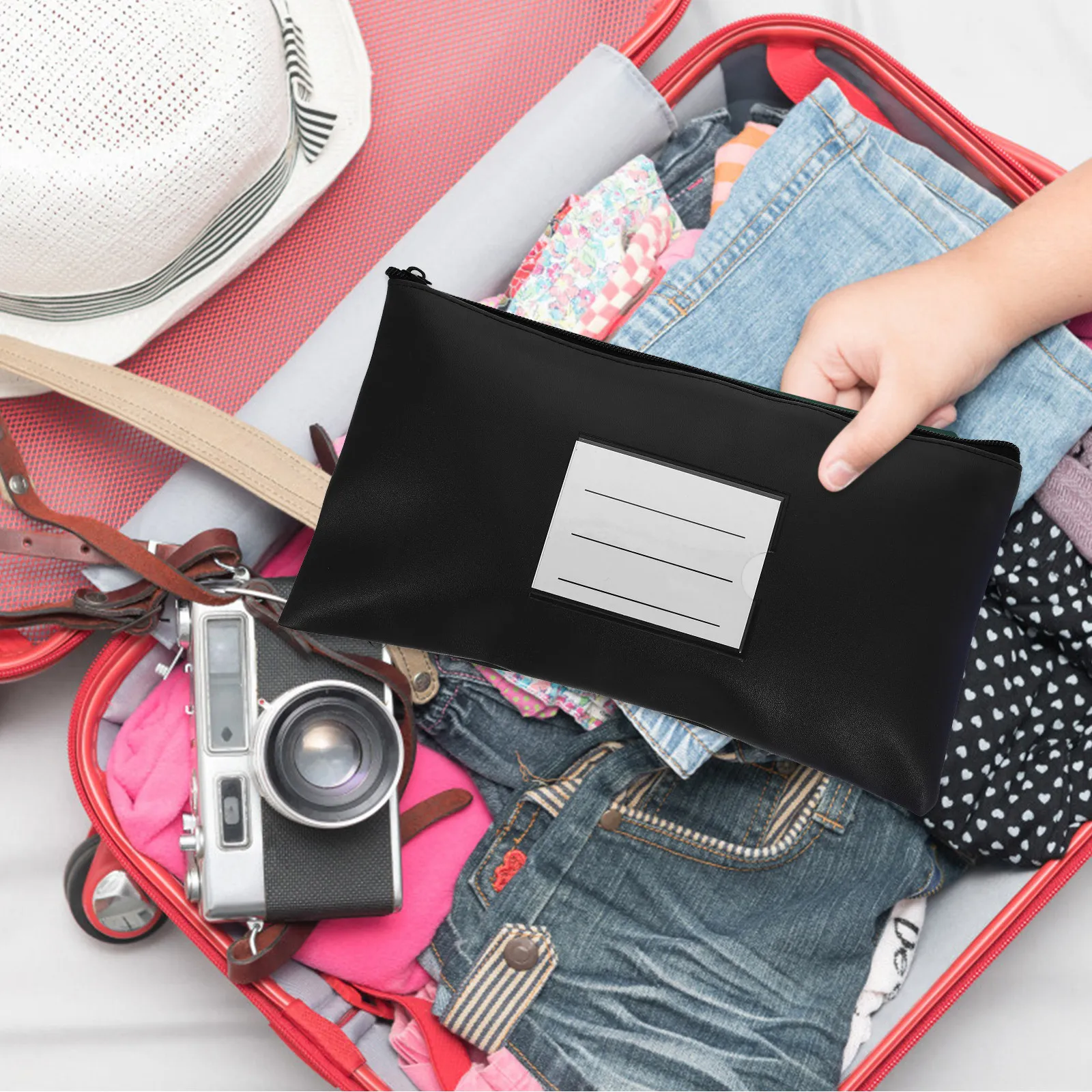 

Multi Functional Money Wallet Pouch Made of PU and Aluminum Alloy for Cash Checks Receipts Documents Cards Portable