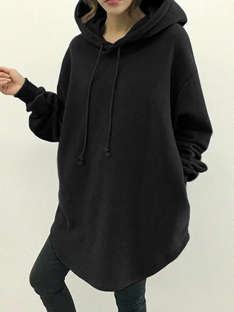 ZANZEA Women\'s Hoodies Long Sleeve Sweatshirts 2023 Autumn Casual Solid Loose Long Drawstring Pullovers Oversized Streetwear 7