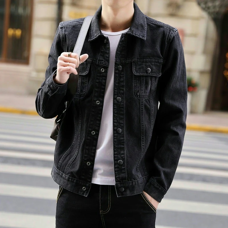 

Мужская джинсовая куртка, весенне-осенняя корейская модная рабочая одежда, модная брендовая молодежная верхняя одежда из смеси хлопка