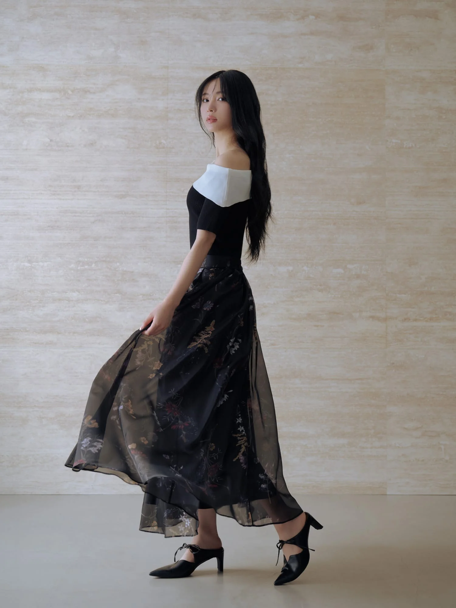 

Ele Floral Print Midi A-Line Skirt High Waist Polyester Fiber Daily Wear Fray Original Item Not to Be Missed