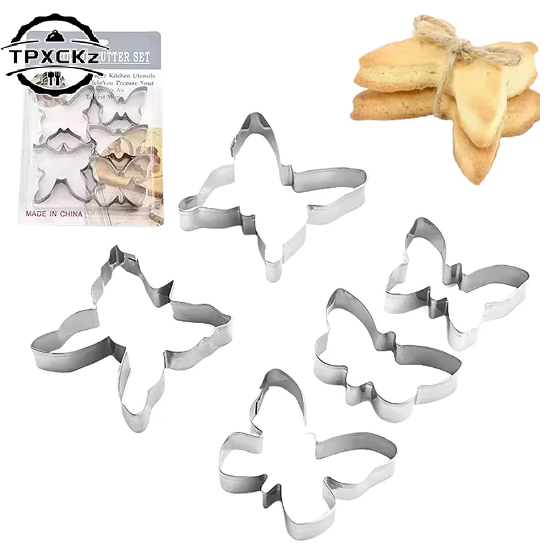 5Pcs/Set Stainless Steel Biscuit Mold Set Butterfly Cookie Cutter DIY Cake Decoration Tool Chocolate Pastry Baking Snacks Mold